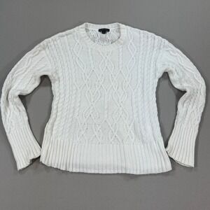Brooks‎ Brothers Cable Knit Sweater Women's Medium White Cotton Blend Crewneck
